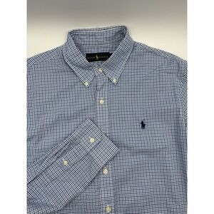 Ralph Lauren Plaid Button Down Shirt Classic Fit Long Sleeve Blue Men's Large